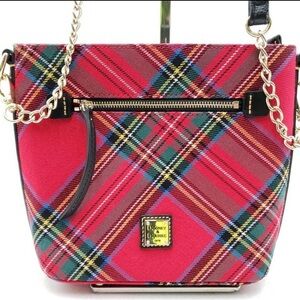Dooney & Bourke Red Plaid Crossbody Bag with Gold Chain